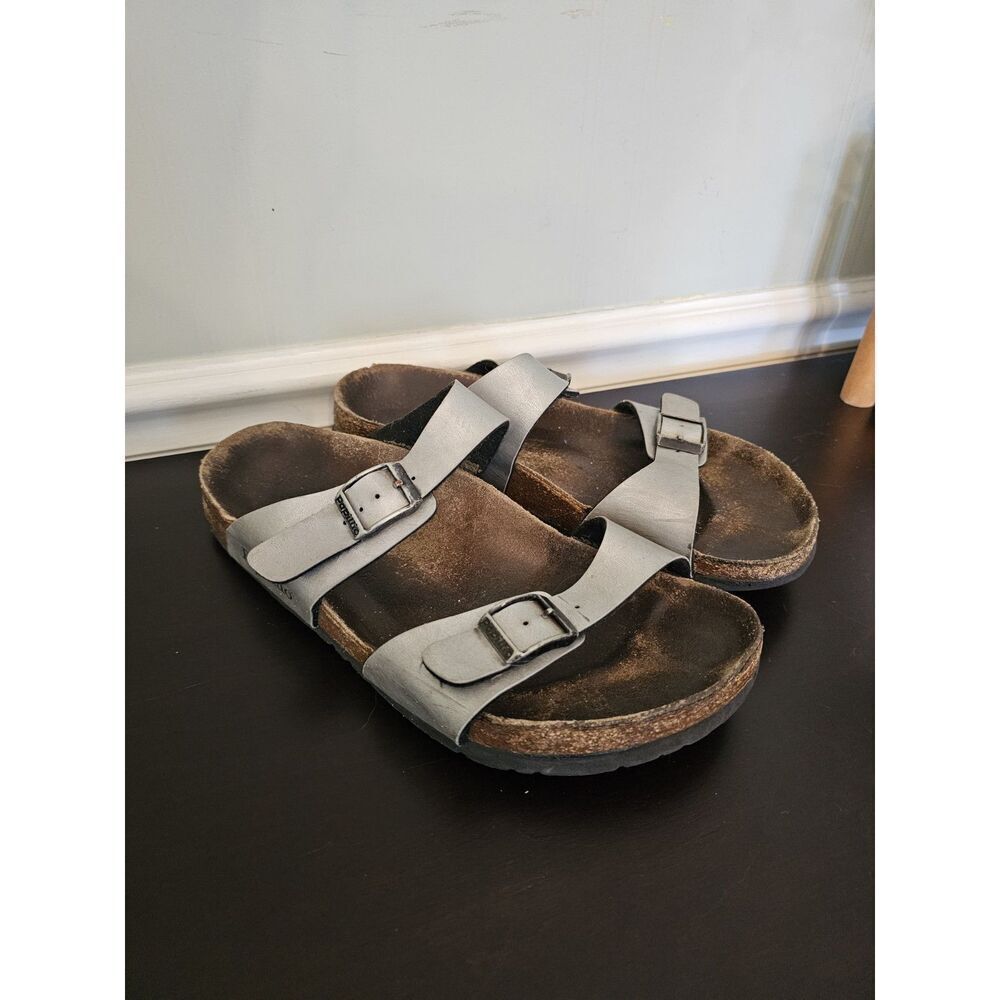 Birkenstock Papillio Arizona Platform Slide Sandals Metallic‎ Silver Size 7